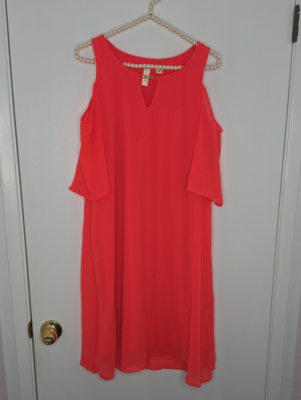 Tacera Cold-Shoulder Coral Neon Pink Dress